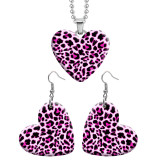 10 styles love resin Stainless Steel Leopard Pattern Heart Painted  Earrings 60CMM Necklace Pendant Set