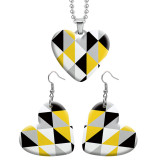 10 styles love resin Stainless Steel Yellow Geometric pattern Heart Painted  Earrings 60CMM Necklace Pendant Set