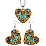 10 styles love resin Stainless Steel sunflower Butterfly Heart Painted  Earrings 60CMM Necklace Pendant Set