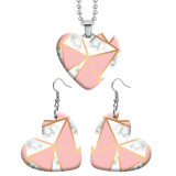 10 styles love resin Stainless Steel Pink Geometric pattern  Heart Painted  Earrings 60CMM Necklace Pendant Set