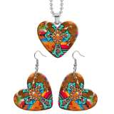 10 styles love resin Stainless Steel cactus Cross pattern Heart Painted  Earrings 60CMM Necklace Pendant Set