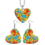 10 styles love resin Stainless Steel color  pattern Heart Painted  Earrings 60CMM Necklace Pendant Set