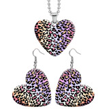 10 styles love resin Stainless Steel Leopard print cow print Heart Painted  Earrings 60CMM Necklace Pendant Set