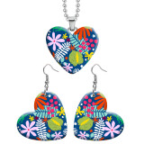 10 styles love resin Stainless Steel Flower Heart Painted  Earrings 60CMM Necklace Pendant Set