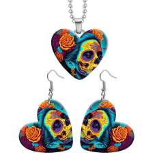 10 styles love resin Stainless Steel skull girl pattern Heart Painted  Earrings 60CMM Necklace Pendant Set