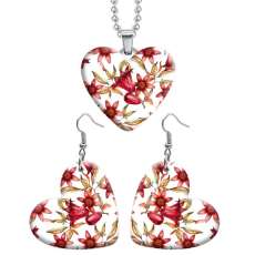 10 styles love resin Stainless Steel Flower pattern Heart Painted  Earrings 60CMM Necklace Pendant Set