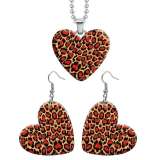 10 styles love resin Stainless Steel Leopard Pattern Heart Painted  Earrings 60CMM Necklace Pendant Set