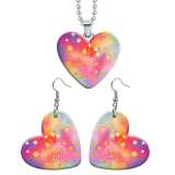 10 styles love resin Stainless Steel color  pattern Heart Painted  Earrings 60CMM Necklace Pendant Set