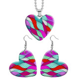 10 styles love resin Stainless Steel Pretty Colorful pattern  Heart Painted  Earrings 60CMM Necklace Pendant Set