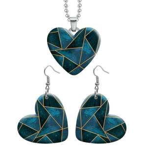 10 styles love resin Stainless Steel Geometric pattern Heart Painted  Earrings 60CMM Necklace Pendant Set