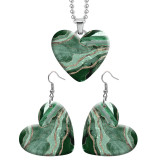 10 styles love resin Stainless Steel Green Heart Painted  Earrings 60CMM Necklace Pendant Set