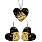 10 styles love resin Stainless Steel Golden Leaf Pattern Heart Painted  Earrings 60CMM Necklace Pendant Set