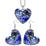10 styles love resin Stainless Steel Blue pattern Pretty  Heart Painted  Earrings 60CMM Necklace Pendant Set