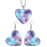 10 styles love resin Stainless Steel Pretty pattern Heart Painted  Earrings 60CMM Necklace Pendant Set