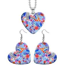 10 styles love resin Stainless Steel Flower Heart Painted  Earrings 60CMM Necklace Pendant Set