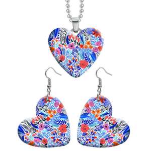 10 styles love resin Stainless Steel Flower Heart Painted  Earrings 60CMM Necklace Pendant Set