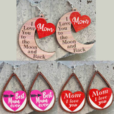 Mother's Water Saving Drop-shaped Love Best Mother's Love Curved Moon Shaped Wooden Earrings