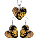10 styles love resin Stainless Steel Golden Leaf Pattern Heart Painted  Earrings 60CMM Necklace Pendant Set