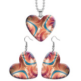 10 styles love resin Stainless Steel Pretty pattern Colorful  Heart Painted  Earrings 60CMM Necklace Pendant Set