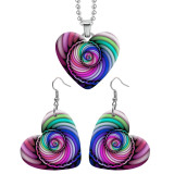10 styles love resin Stainless Steel Pretty pattern Colorful  Heart Painted  Earrings 60CMM Necklace Pendant Set