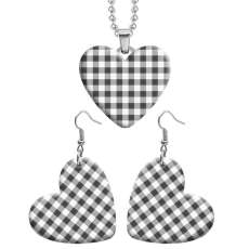 10 styles love resin Stainless Steel Checkered pattern Heart Painted  Earrings 60CMM Necklace Pendant Set