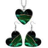 10 styles love resin Stainless Steel Green Heart Painted  Earrings 60CMM Necklace Pendant Set
