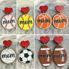 Mother's Day Gift Mother Baseball Football Rugby Love Wooden Earrings