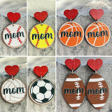 Mother's Day Gift Mother Baseball Football Rugby Love Wooden Earrings