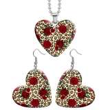 10 styles love resin Stainless Steel Leopard print cow print Heart Painted  Earrings 60CMM Necklace Pendant Set