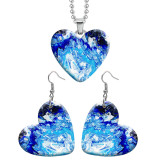 10 styles love resin Stainless Steel Blue pattern Pretty  Heart Painted  Earrings 60CMM Necklace Pendant Set