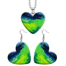 10 styles love resin Stainless Steel Blue pattern Pretty  Heart Painted  Earrings 60CMM Necklace Pendant Set