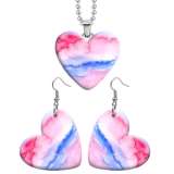 10 styles love resin Stainless Steel USA Flag Wave dot pattern Heart Painted  Earrings 60CMM Necklace Pendant Set