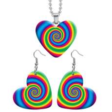 10 styles love resin Stainless Steel Pretty Colorful pattern  Heart Painted  Earrings 60CMM Necklace Pendant Set