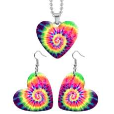 10 styles love resin Stainless Steel Pretty pattern Colorful  Heart Painted  Earrings 60CMM Necklace Pendant Set