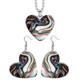 10 styles love resin Stainless Steel Beautiful pattern Heart Painted  Earrings 60CMM Necklace Pendant Set