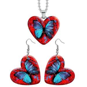 10 styles love resin Stainless Steel Butterfly Heart Painted  Earrings 60CMM Necklace Pendant Set