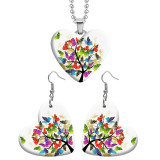 10 styles love resin Stainless Steel Butterfly Heart Painted  Earrings 60CMM Necklace Pendant Set