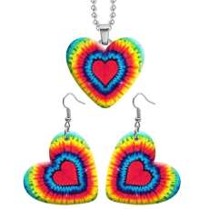 10 styles love resin Stainless Steel Checkered pattern Heart Painted  Earrings 60CMM Necklace Pendant Set