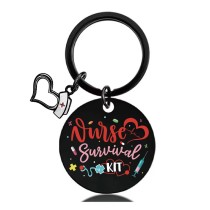 Black Nurse's Day Stainless Steel Round Plate Color Printing Keychain
