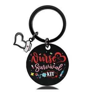 Black Nurse's Day Stainless Steel Round Plate Color Printing Keychain