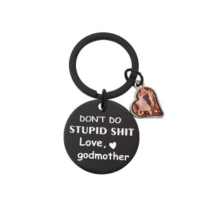 Black Mother's Day Stainless Steel Round Key Chain