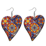 10 styles love Bohemia pattern  Acrylic  stainless steel two-sided Painted Heart earrings