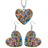 10 styles love Pretty Flower pattern resin Stainless Steel Heart Painted  Earrings 60CMM Necklace Pendant Set