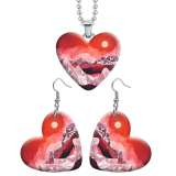 10 styles love cactus Pretty pattern  resin Stainless Steel Heart Painted  Earrings 60CMM Necklace Pendant Set