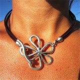 Hollow out flower turquoise leather rope Y-shaped beach adjustable necklace
