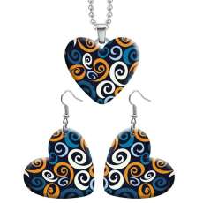 10 styles love Pretty pattern  resin Stainless Steel Heart Painted  Earrings 60CMM Necklace Pendant Set