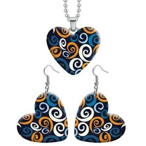 10 styles love Pretty pattern  resin Stainless Steel Heart Painted  Earrings 60CMM Necklace Pendant Set
