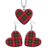 10 styles love Checkered pattern resin Stainless Steel Heart Painted  Earrings 60CMM Necklace Pendant Set
