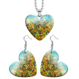 10 styles love Pretty Flower pattern resin Stainless Steel Heart Painted  Earrings 60CMM Necklace Pendant Set