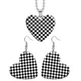 10 styles love Black and white pattern  resin Stainless Steel Heart Painted  Earrings 60CMM Necklace Pendant Set